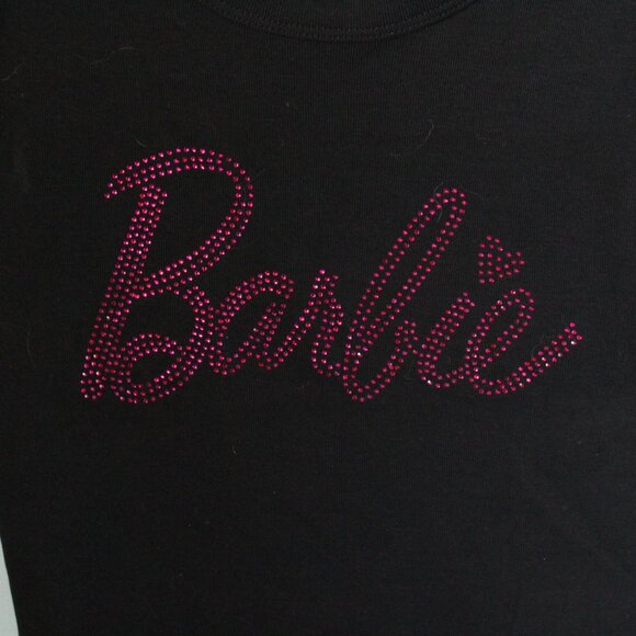 - Barbie Size S 7/8 Black Shirt Jewelled Pink Logo - Picture 2 of 2